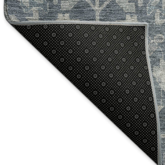 10' X 14' Denim Blue And Silver Floral Washable Indoor Outdoor Area Rug