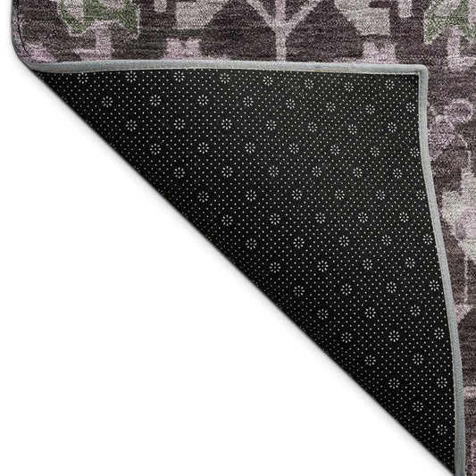 9' X 12' Eggplant And Gray Floral Washable Indoor Outdoor Area Rug