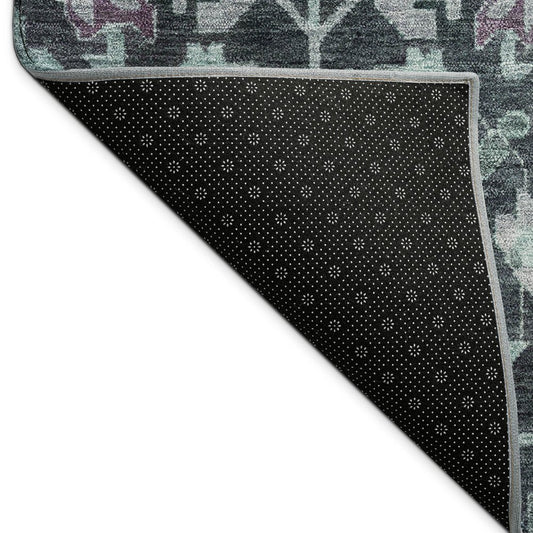9' X 12' Teal Blue And Plum Floral Washable Indoor Outdoor Area Rug