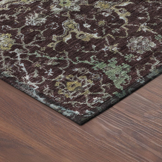 9' X 12' Burgundy And Gray Damask Washable Indoor Outdoor Area Rug
