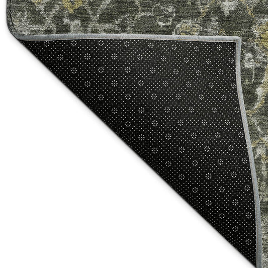 10' X 14' Pewter And Gray Damask Washable Indoor Outdoor Area Rug