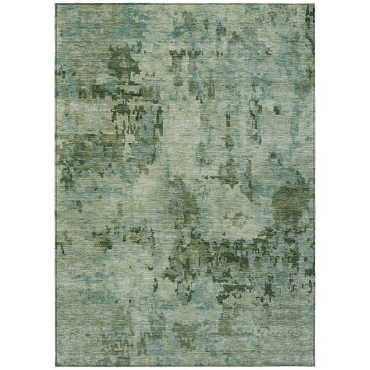 9' X 12' Sage And Teal Blue Abstract Washable Indoor Outdoor Area Rug