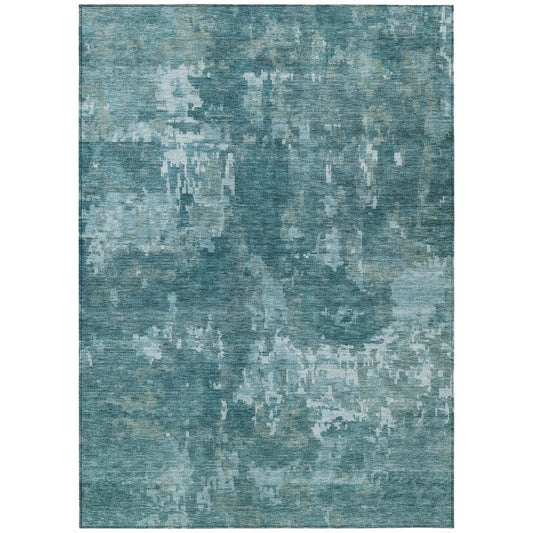 9' X 12' Teal Blue And Aqua Abstract Washable Indoor Outdoor Area Rug