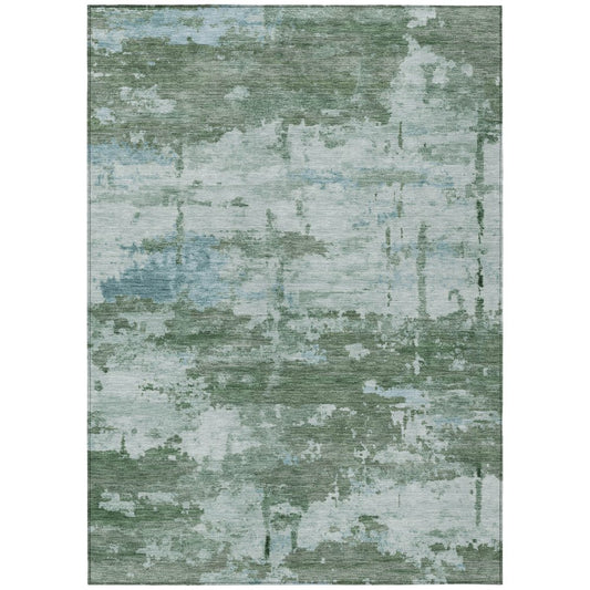 10' X 14' Artichoke Green And Ivory Abstract Washable Indoor Outdoor Area Rug