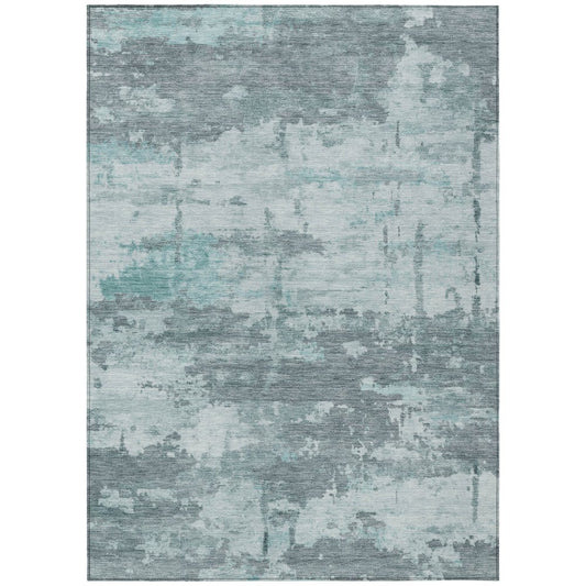 10' X 14' Aqua And Ivory Abstract Washable Indoor Outdoor Area Rug