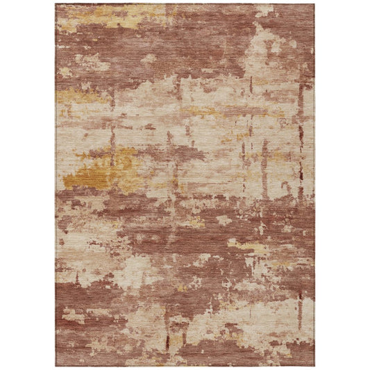 9' X 12' Rust And Beige Abstract Washable Indoor Outdoor Area Rug
