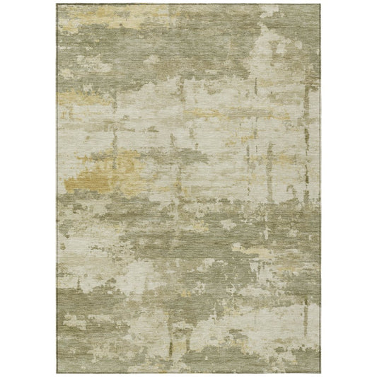 9' X 12' Sage Ivory And Gold Abstract Washable Indoor Outdoor Area Rug