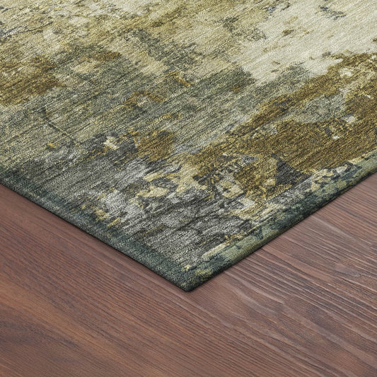 10' X 14' Pewter And Gold Abstract Washable Indoor Outdoor Area Rug