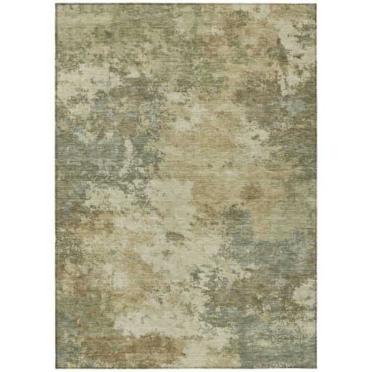 9' X 12' Wheat And Beige Abstract Washable Indoor Outdoor Area Rug