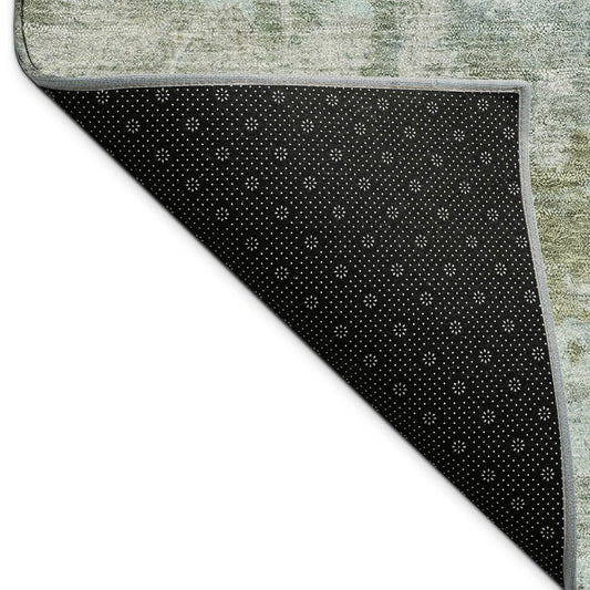 9' X 12' Fern Green And Beige Abstract Washable Indoor Outdoor Area Rug