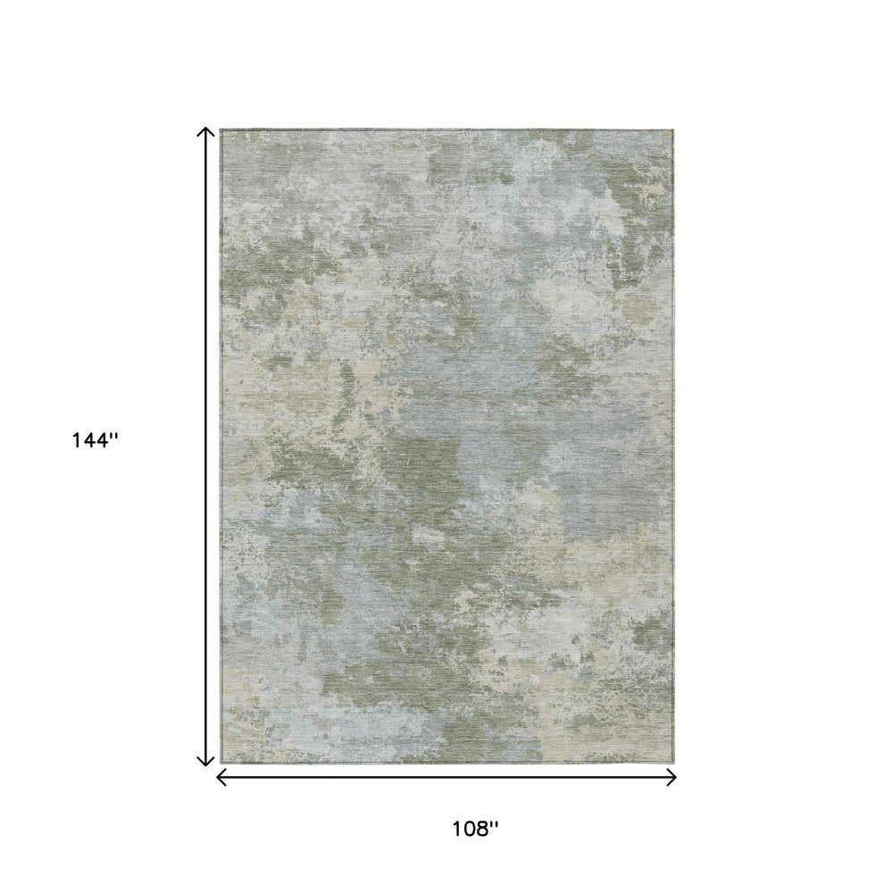 9' X 12' Sage And Gray Abstract Washable Indoor Outdoor Area Rug