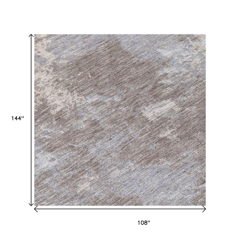 9' X 12' Taupe And Beige Abstract Washable Indoor Outdoor Area Rug