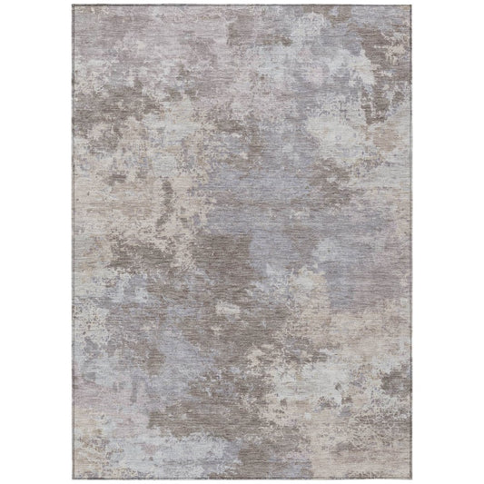 9' X 12' Taupe And Beige Abstract Washable Indoor Outdoor Area Rug