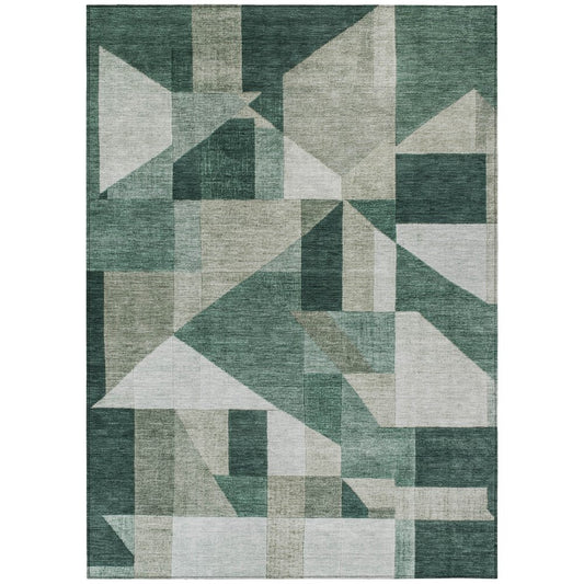 9' X 12' Sage And Ivory Geometric Washable Indoor Outdoor Area Rug