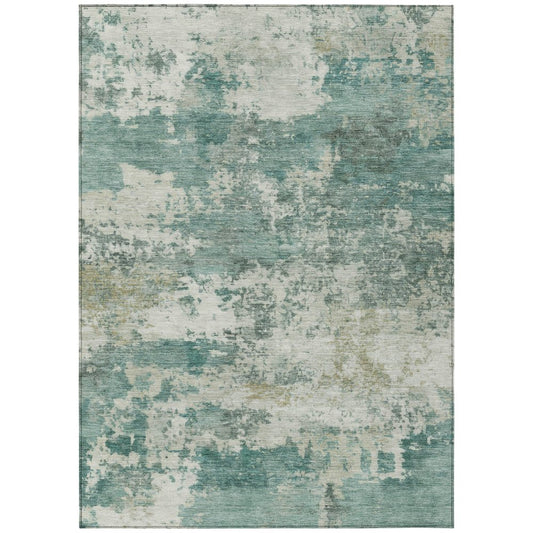10' X 14' Artichoke Green And Ivory Abstract Washable Indoor Outdoor Area Rug