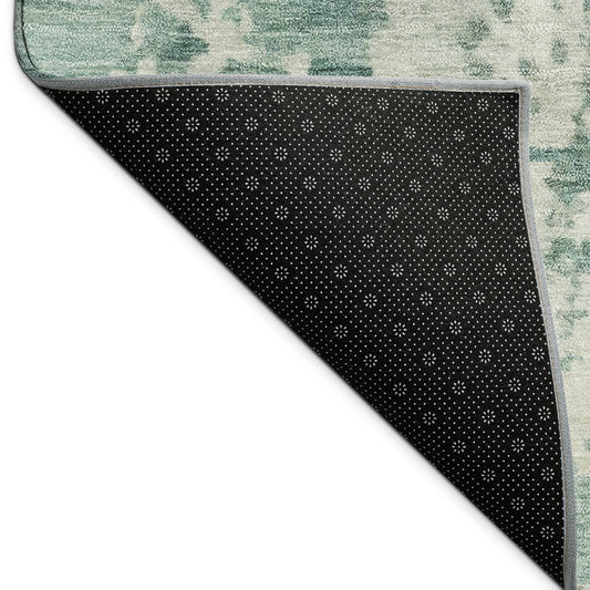 10' X 14' Artichoke Green And Ivory Abstract Washable Indoor Outdoor Area Rug