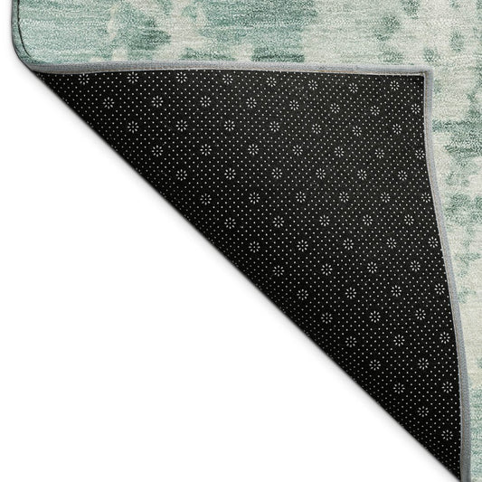 10' X 14' Aqua And Ivory Abstract Washable Indoor Outdoor Area Rug