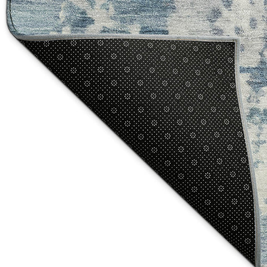 10' X 14' Blue And Ivory Abstract Washable Indoor Outdoor Area Rug