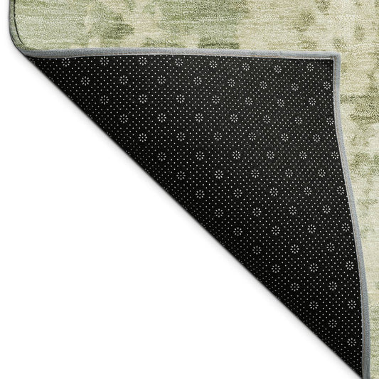 9' X 12' Lime Green And Beige Abstract Washable Indoor Outdoor Area Rug