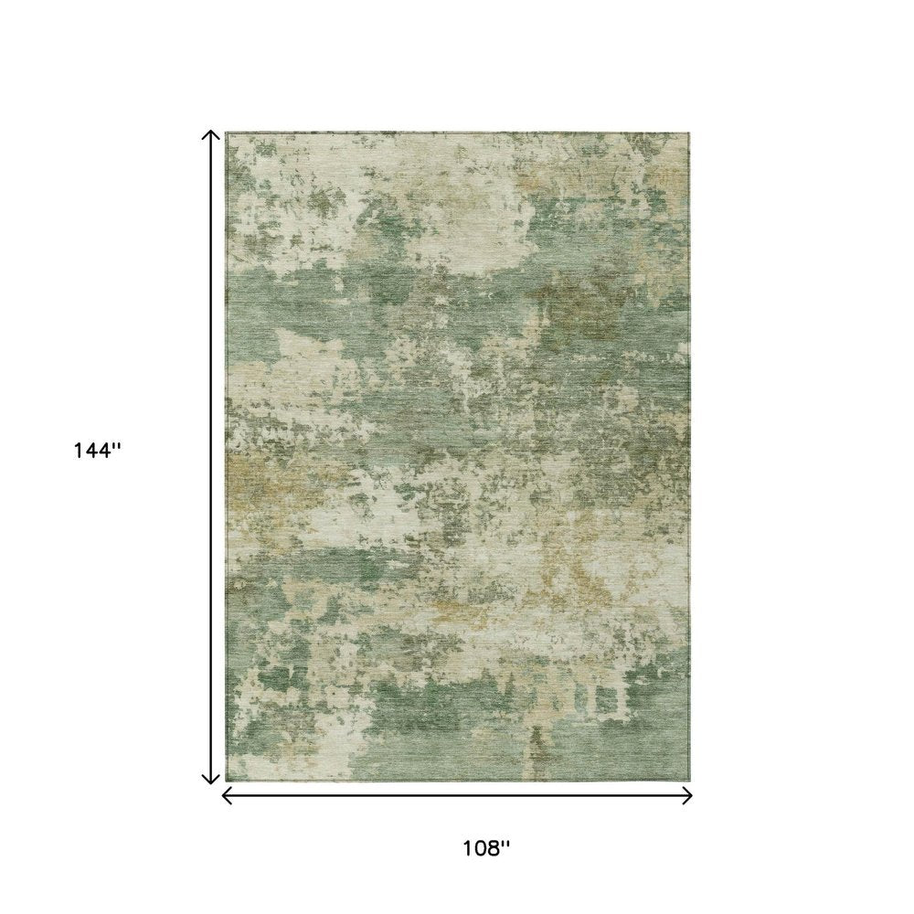 9' X 12' Sage And Beige Abstract Washable Indoor Outdoor Area Rug