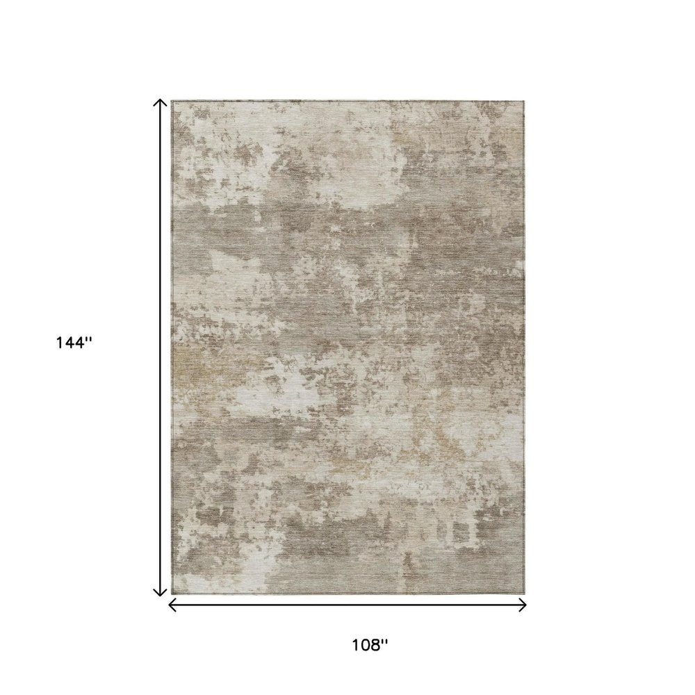 9' X 12' Taupe And Beige Abstract Washable Indoor Outdoor Area Rug