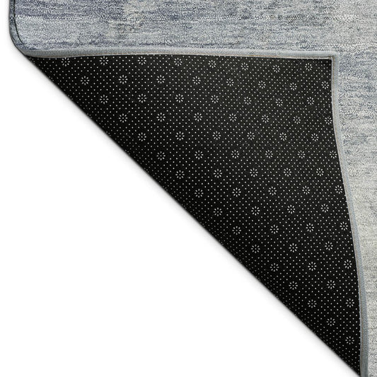 10' X 14' Denim Blue And Ivory Abstract Washable Indoor Outdoor Area Rug