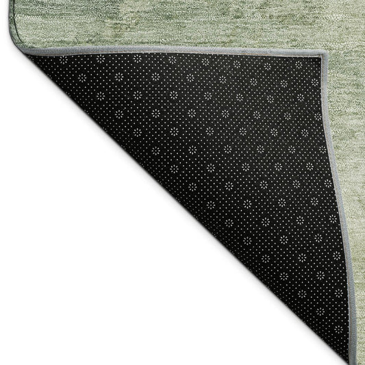 9' X 12' Fern Green And Ivory Abstract Washable Indoor Outdoor Area Rug