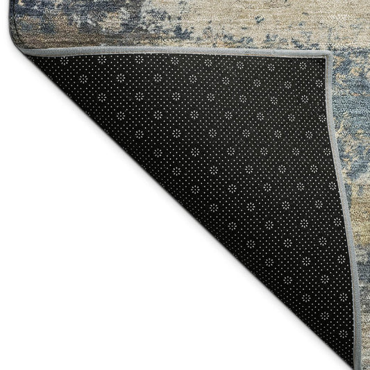 9' X 12' Blue And Copper Abstract Washable Indoor Outdoor Area Rug