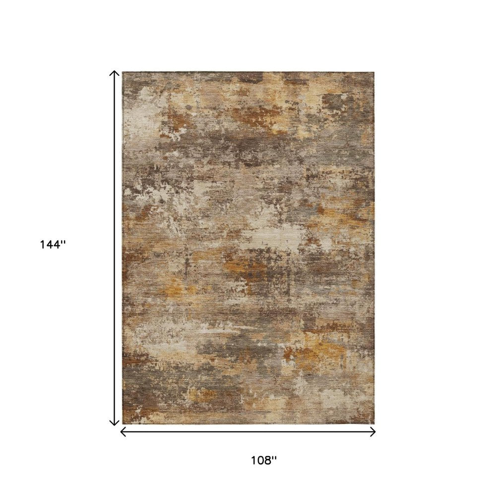 9' X 12' Rust And Beige Abstract Washable Indoor Outdoor Area Rug