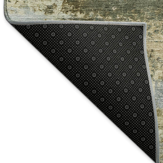 10' X 14' Brown And Blue Abstract Washable Indoor Outdoor Area Rug
