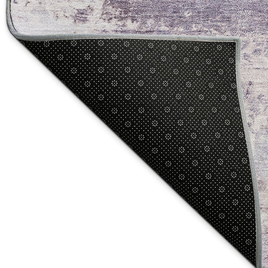 9' X 12' Lavender And Ivory Abstract Washable Indoor Outdoor Area Rug
