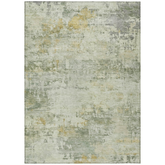 10' X 14' Artichoke Green And Ivory Abstract Washable Indoor Outdoor Area Rug