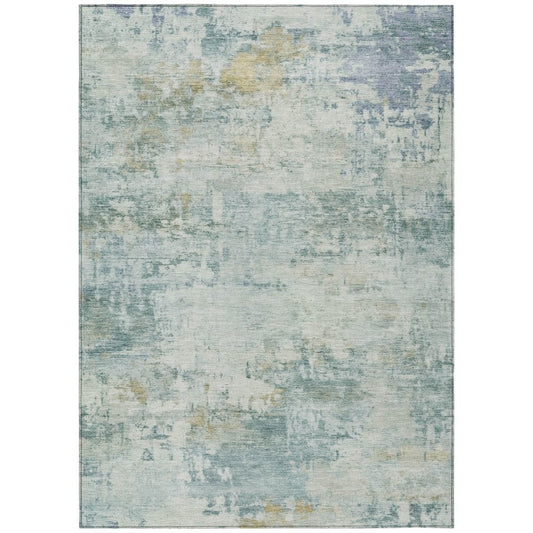 10' X 14' Aqua And Ivory Abstract Washable Indoor Outdoor Area Rug