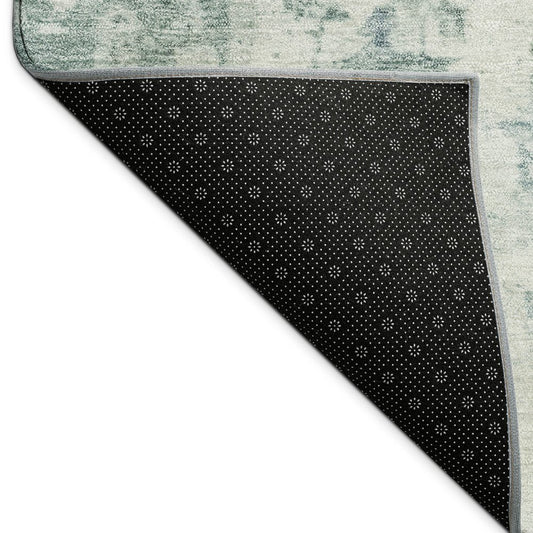 10' X 14' Aqua And Ivory Abstract Washable Indoor Outdoor Area Rug