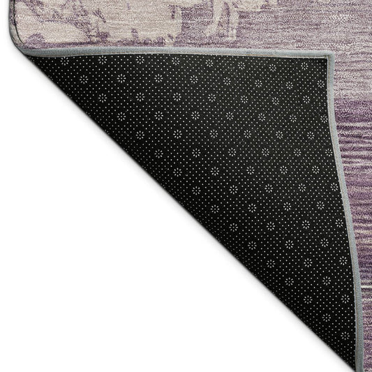 10' X 14' Eggplant And Beige Abstract Washable Indoor Outdoor Area Rug