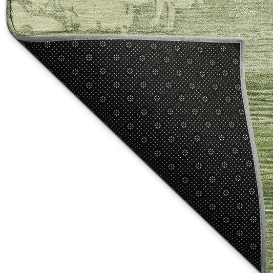 10' X 14' Olive Green And Beige Abstract Washable Indoor Outdoor Area Rug