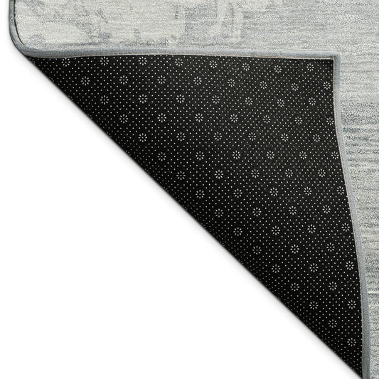 9' X 12' Silver And Gray Abstract Washable Indoor Outdoor Area Rug