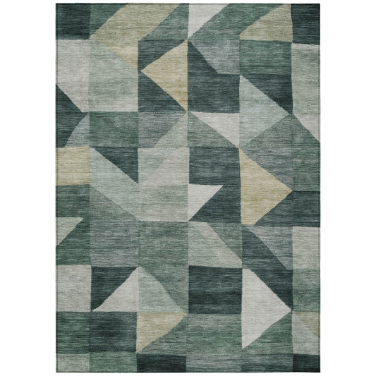 10' X 14' Artichoke Green And Wheat Geometric Washable Indoor Outdoor Area Rug