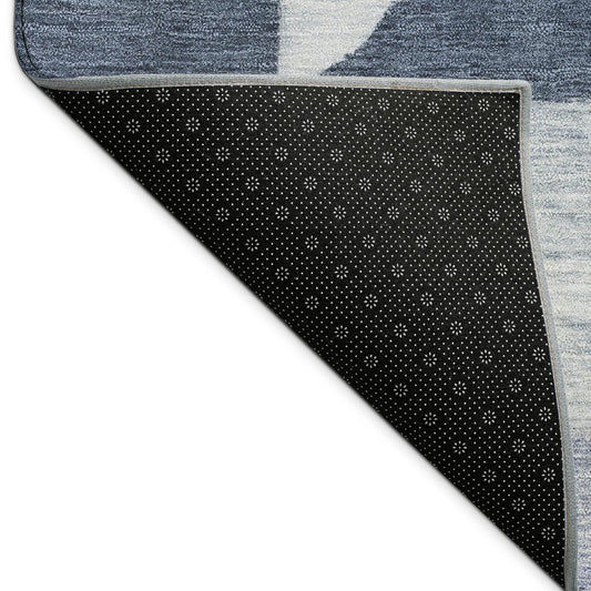 10' X 14' Denim Blue And Ivory Geometric Washable Indoor Outdoor Area Rug