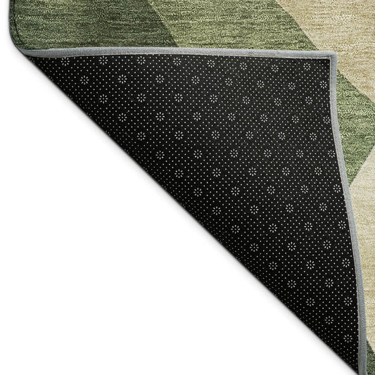 9' X 12' Green And Beige Abstract Washable Indoor Outdoor Area Rug