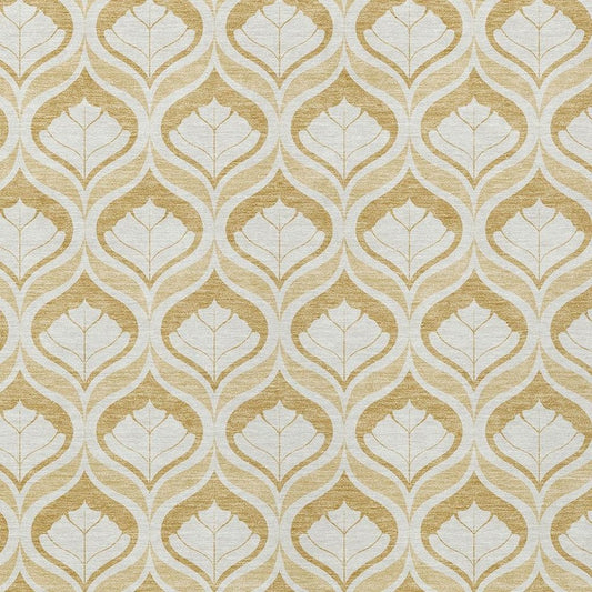 9' X 12' Gold And Ivory Geometric Washable Indoor Outdoor Area Rug