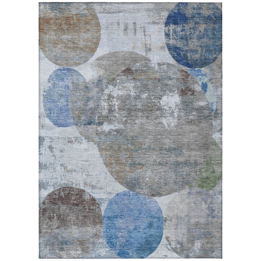 10' X 14' Blue And Beige Geometric Washable Indoor Outdoor Area Rug