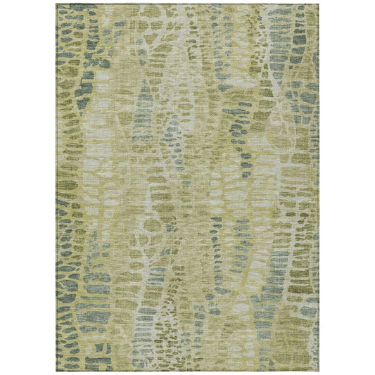 10' X 14' Artichoke Green And Beige Abstract Washable Indoor Outdoor Area Rug