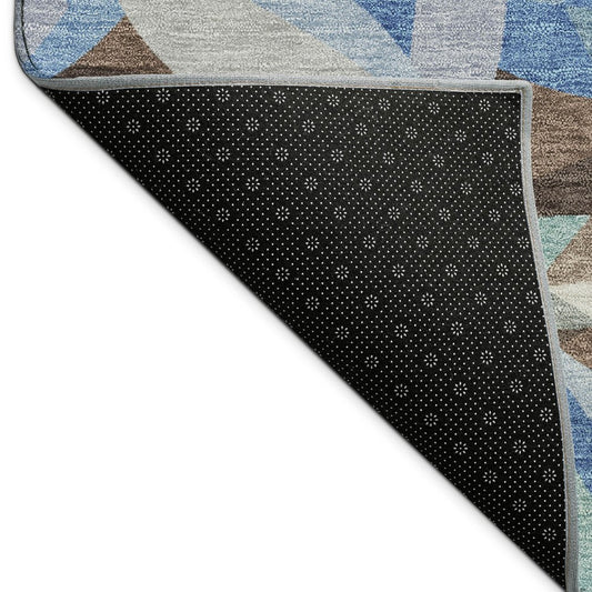 9' X 12' Brown And Blue Floral Washable Indoor Outdoor Area Rug