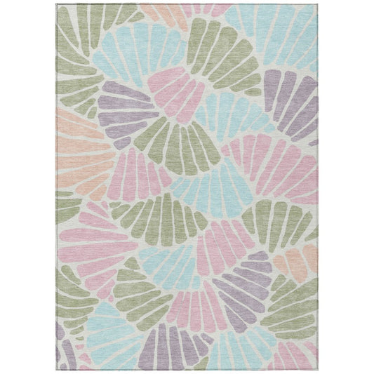 9' X 12' Sage Pink And Aqua Floral Washable Indoor Outdoor Area Rug