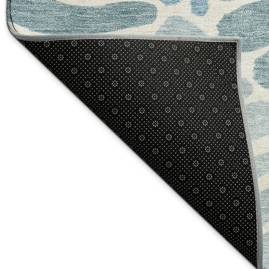 9' X 12' Teal Blue Ivory And Gray Floral Washable Indoor Outdoor Area Rug