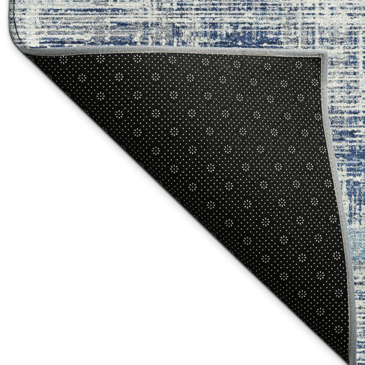 9' X 12' Denim Blue Ivory And Beige Striped Washable Indoor Outdoor Area Rug