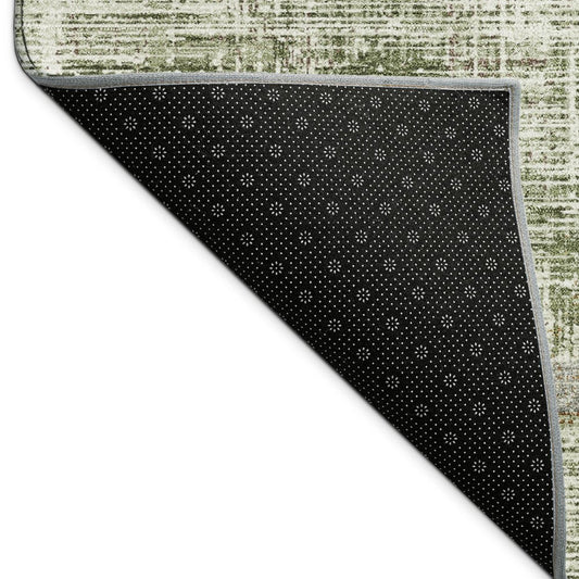 10' X 14' Olive Green Beige And Brown Striped Washable Indoor Outdoor Area Rug