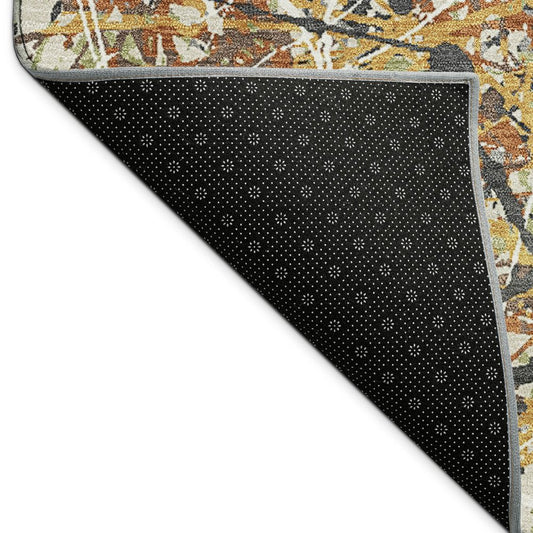10' X 14' Gold Black And Ivory Abstract Washable Indoor Outdoor Area Rug