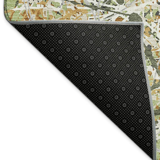 10' X 14' Olive Green Gold And Ivory Abstract Washable Indoor Outdoor Area Rug